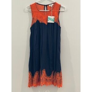 00056 Umgee USA Orange Lace Sleeveless Navy Dress Small NWT Boho Chic‎ Festival